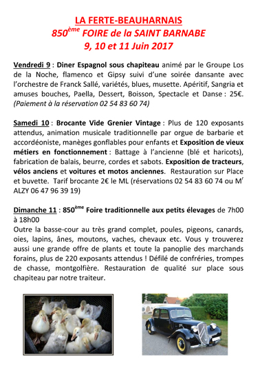 850ème FOIRE de la SAINT BARNABE 9, 10 et 11 Juin 2017
